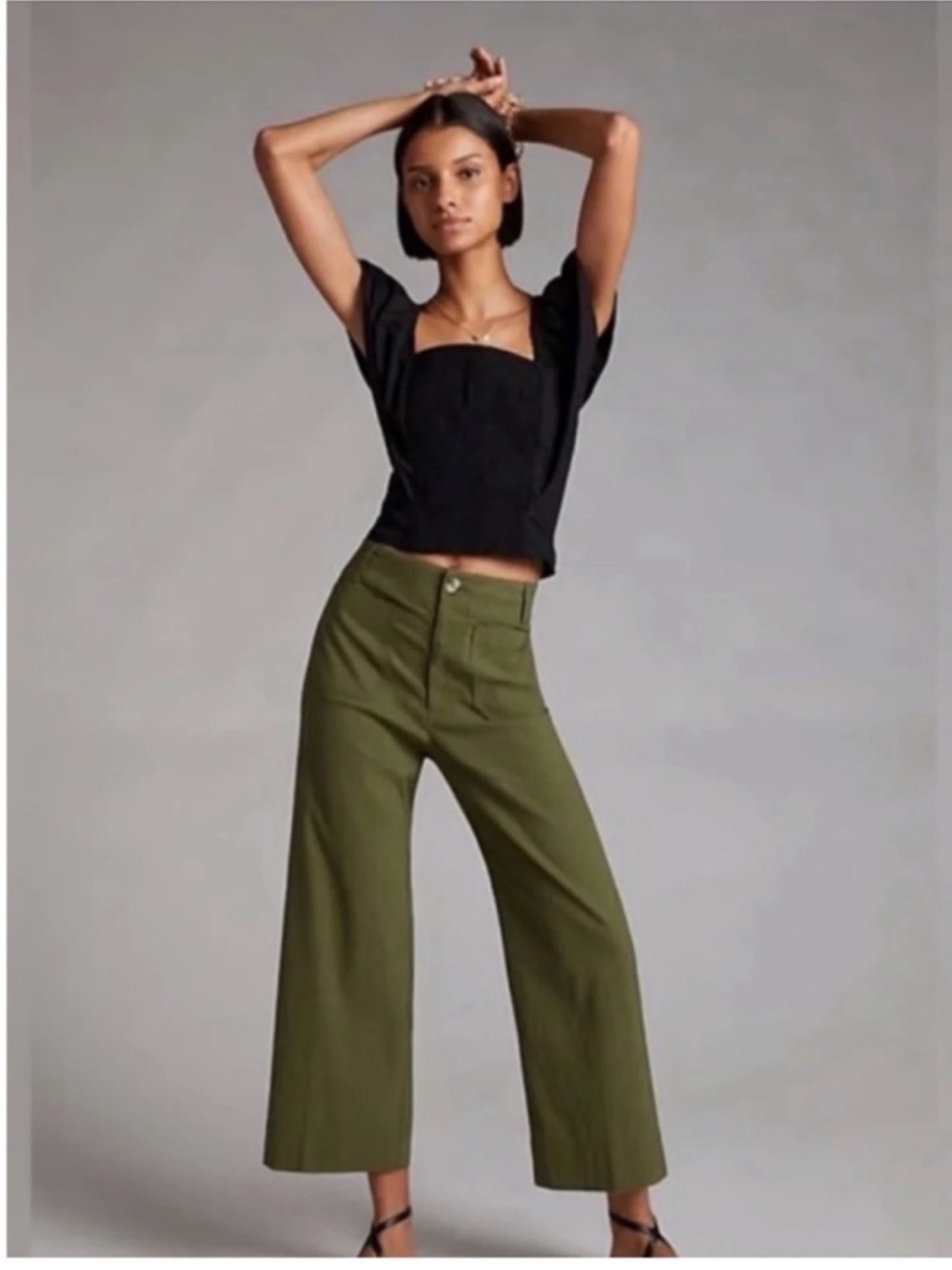 Maeve The Colette Olive High-Rise Wide-Leg Cropped Pants